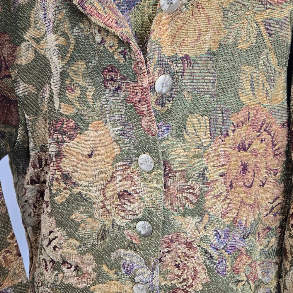 Vintage Coldwater Creek Tapestry Floral‎ Blazer Jacket Cottage Coastal Grandma M